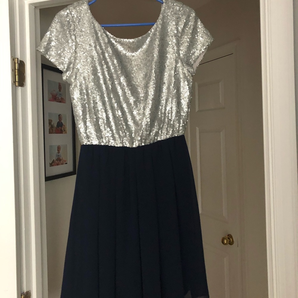 Silver Sequin top navy bottom dress